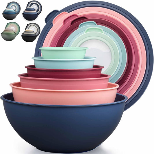 Zulay Kitchen 12 Piece Plastic Mixing Bowls with Leak-Proof Lids Set - Microwave and Freezer Safe Kitchen Mixing Bowls for