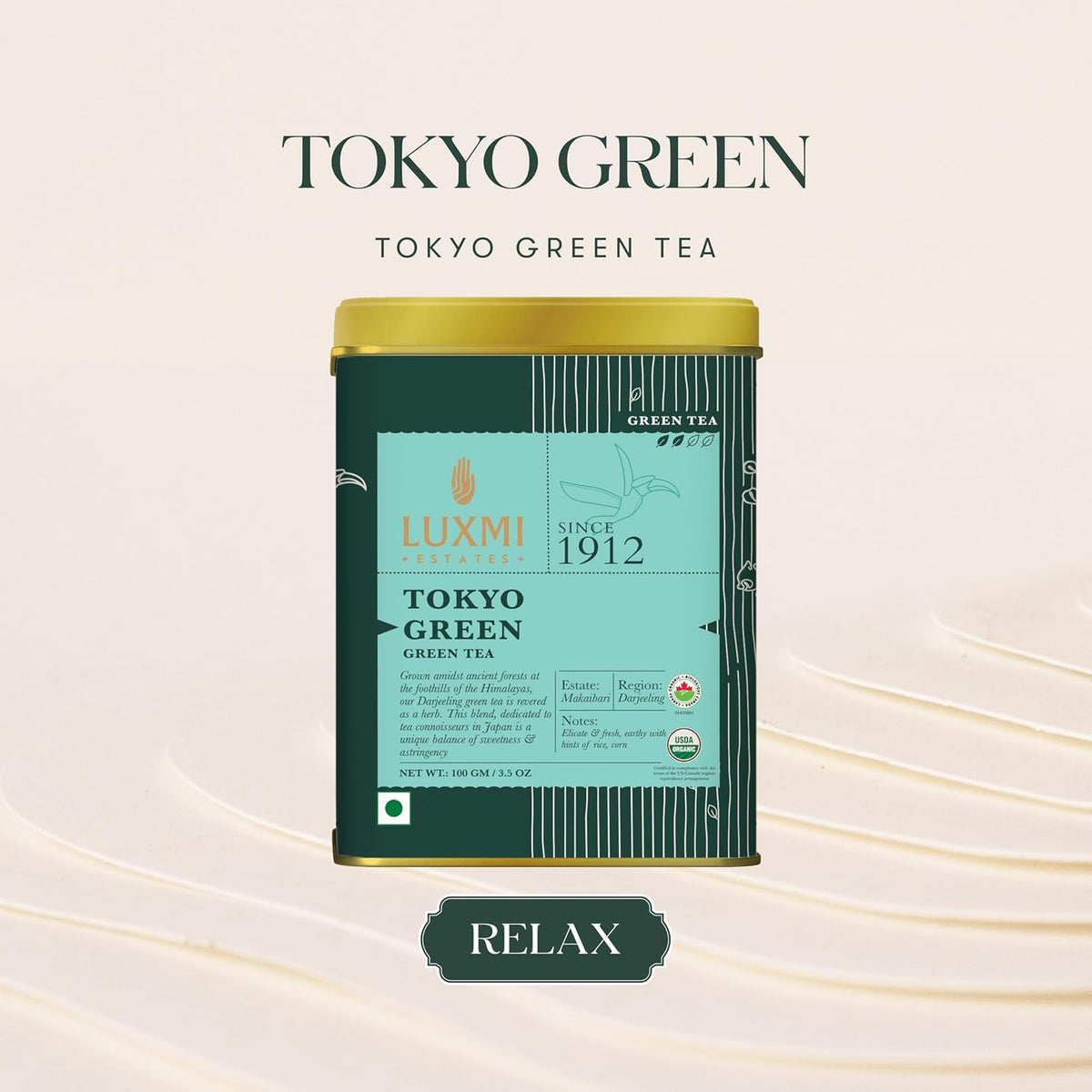 Luxmi Estates - Tokyo Green - Organic Makaibari Darjeeling Green Tea - Loose Leaf - 100g, 3.52 Oz (50 Cups) | From the Foothills of the Himalayas