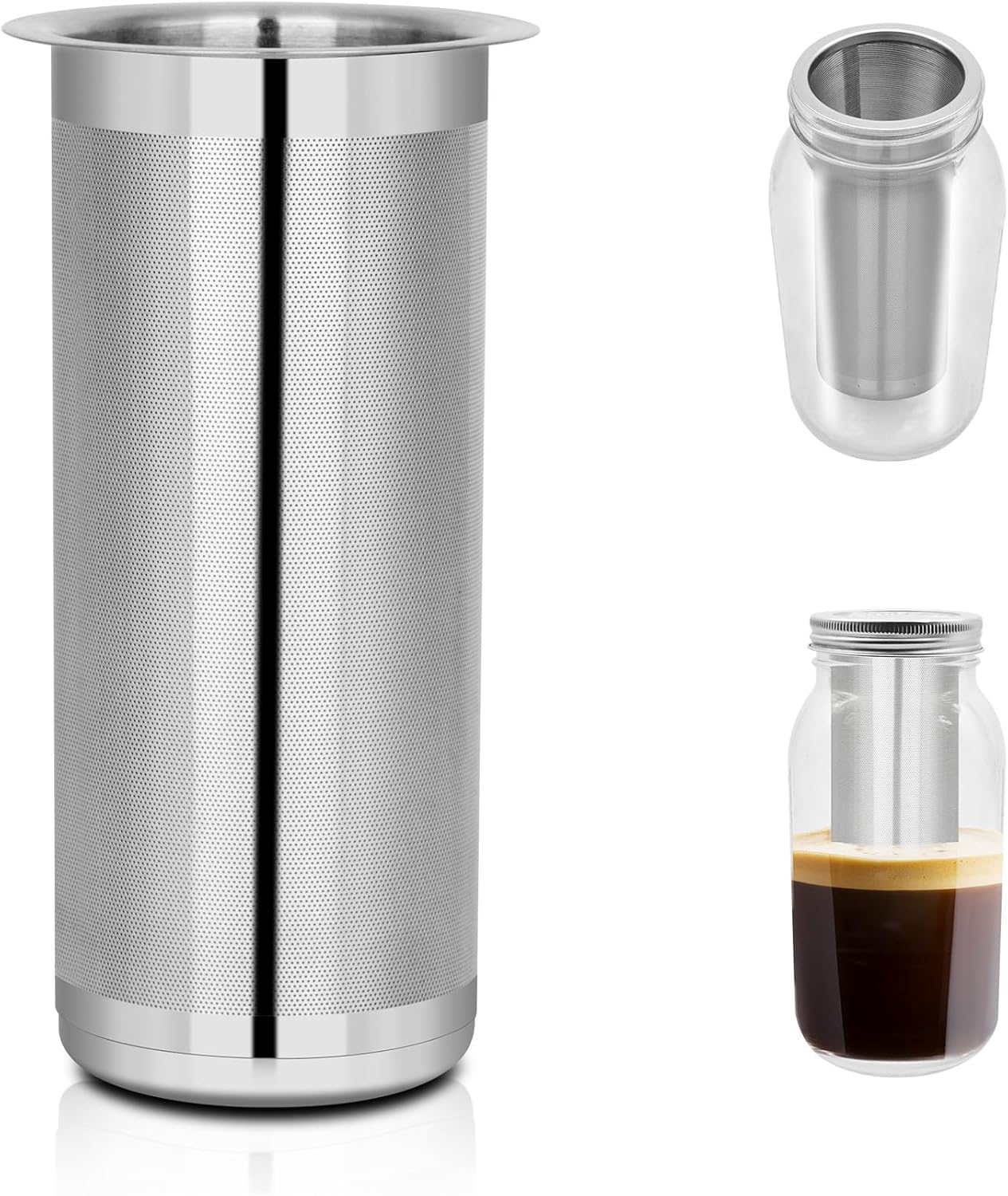 Cold Brew Coffee Filter for 1 Quart Wide Mouth Mason Jar, Double Layer 304 Stainless Steel Filter Ultra Fine Mesh for Cold Brew