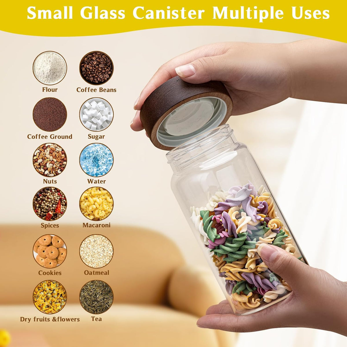 18 OZ Glass Coffee Jars with Top Screw Lid Ground Sugar Spice Herb Container Clear Glass Jar Round Food Storage Canister for Pantry Tea Coffee Bean Spice Cookies Salts (2×550ml(18oz))