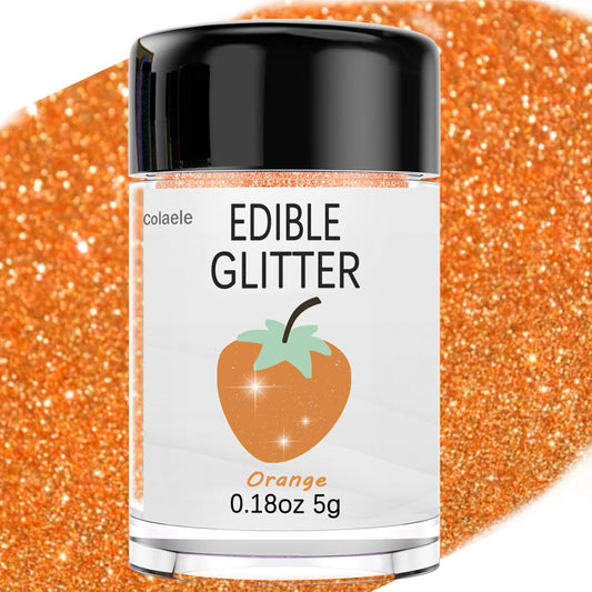 Orange Edible Glitter Glimmer Powder for Cakes Drinks - Colaele 5 grams Food Grade Luster Dust Metallic Food Decorating