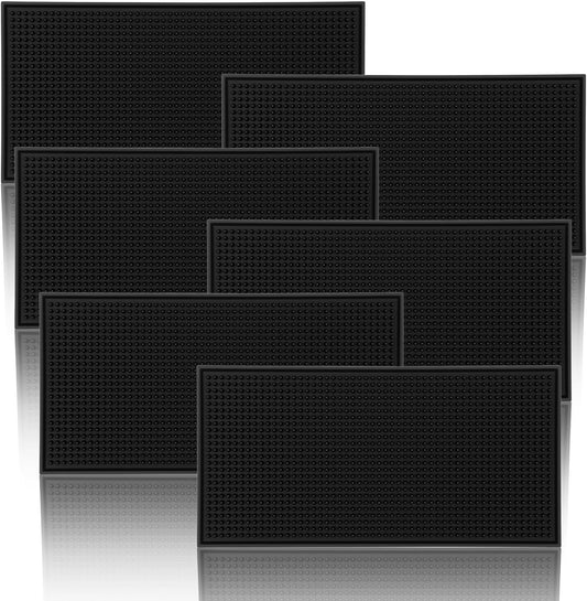 6 Pack Black Bar Mat - 6" x 12" Rubber Bar Mats for Countertop, Non-Slip Spill Mas for Bartending, Coffee, Kitchen & Home