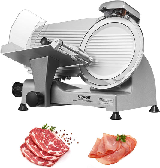 Meat Slicer, 340W Electric Deli Food Slicer with 10" SUS420 Stainless Steel Blade and Built-in Sharpening Stone, 0-0.6 inch