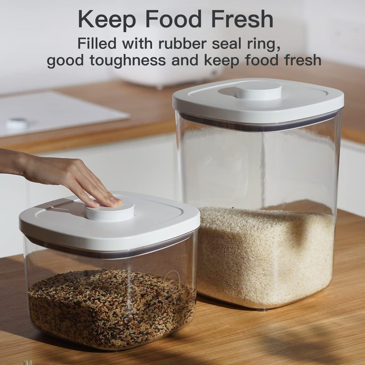 20-25 lbs Rice Dispenser,10.5 Qt/10 L/22-25 lbs Rice Container Storage with Measuring Cup &amp; Brush Food Cereal Container Bins Household for Kitchen Pantry Organization (AY-10KG-WHITE)