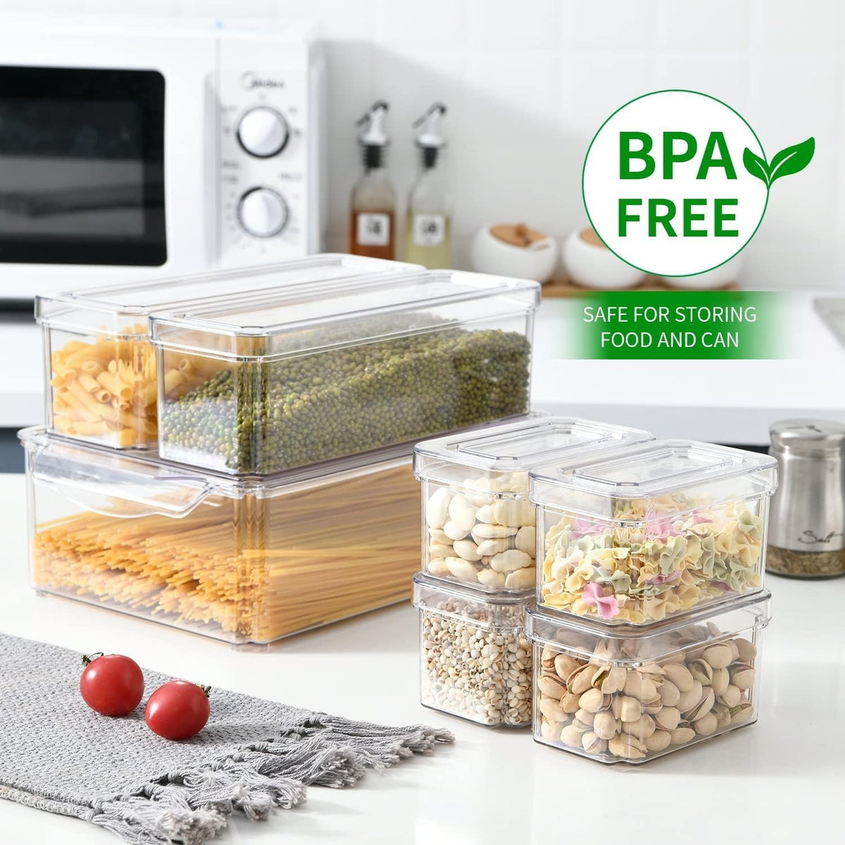 10 Pack Fridge Organizer, Stackable Refrigerator Organizer Bins with Lids, BPA-Free Produce Fruit Storage Containers for Storage Clear for Kitchen, Food, Drinks, Vegetable Storage