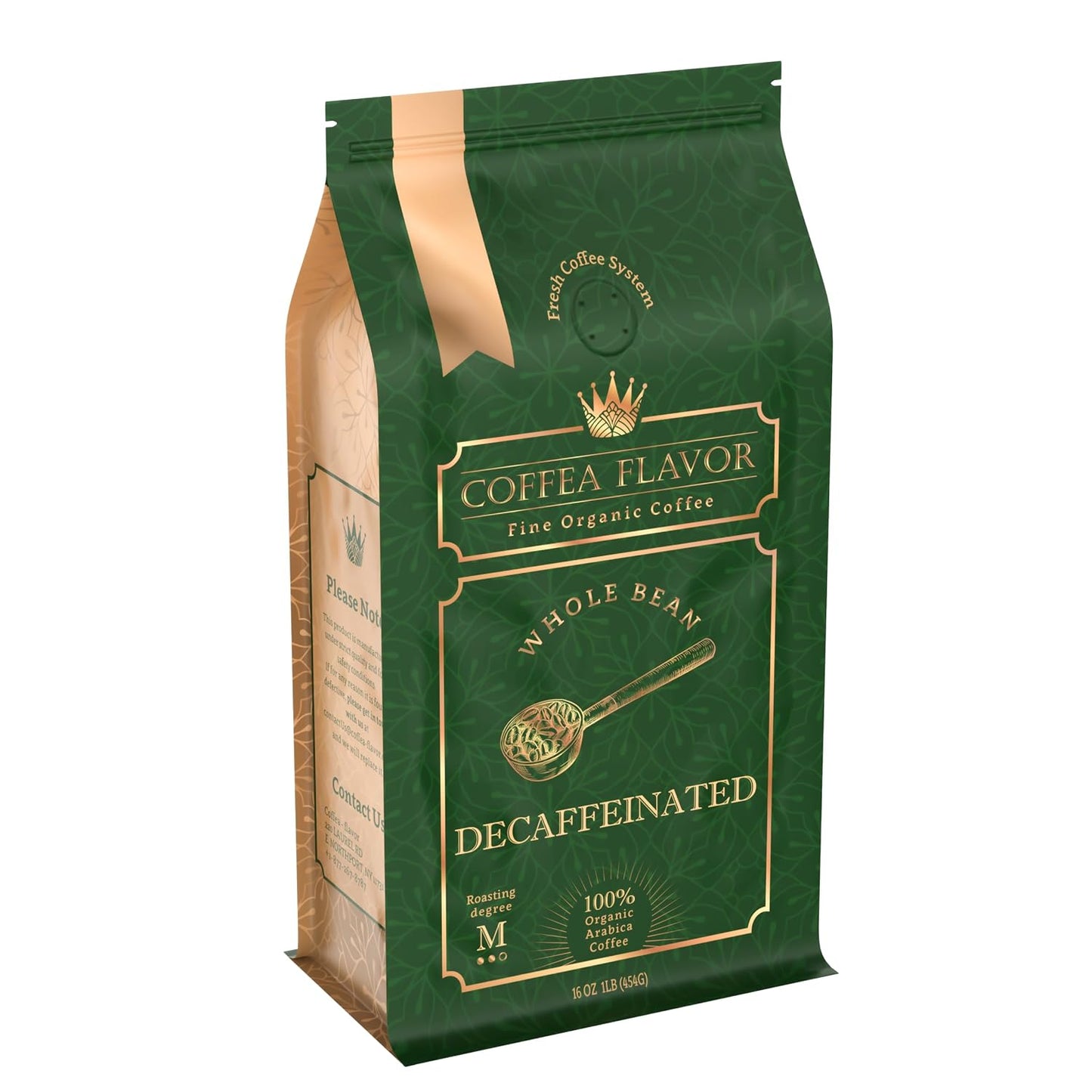 Organic Whole Bean Coffee Medium Roast (16oz) - Decaffeinated | 100% Arabica, Single Origin &amp; Low Acid - USDA Organic and Fair Trade Certified - Mountain Water Processed - Stomach Friendly