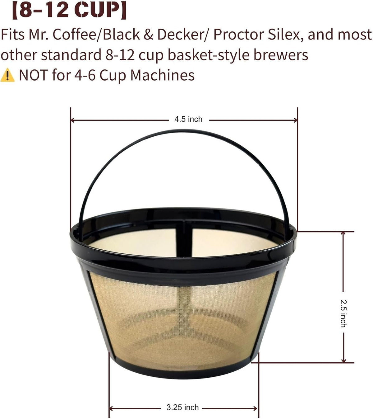 8-12 Cup Reusable Coffee Filter for Mr. Coffee Black+Decker | 304 Stainless Mesh Filter Fits Mr. Coffee, Black+Decker 8-12 Cup Makers, BPA Free, Dishwasher, Reusable Filters, 2 Pack