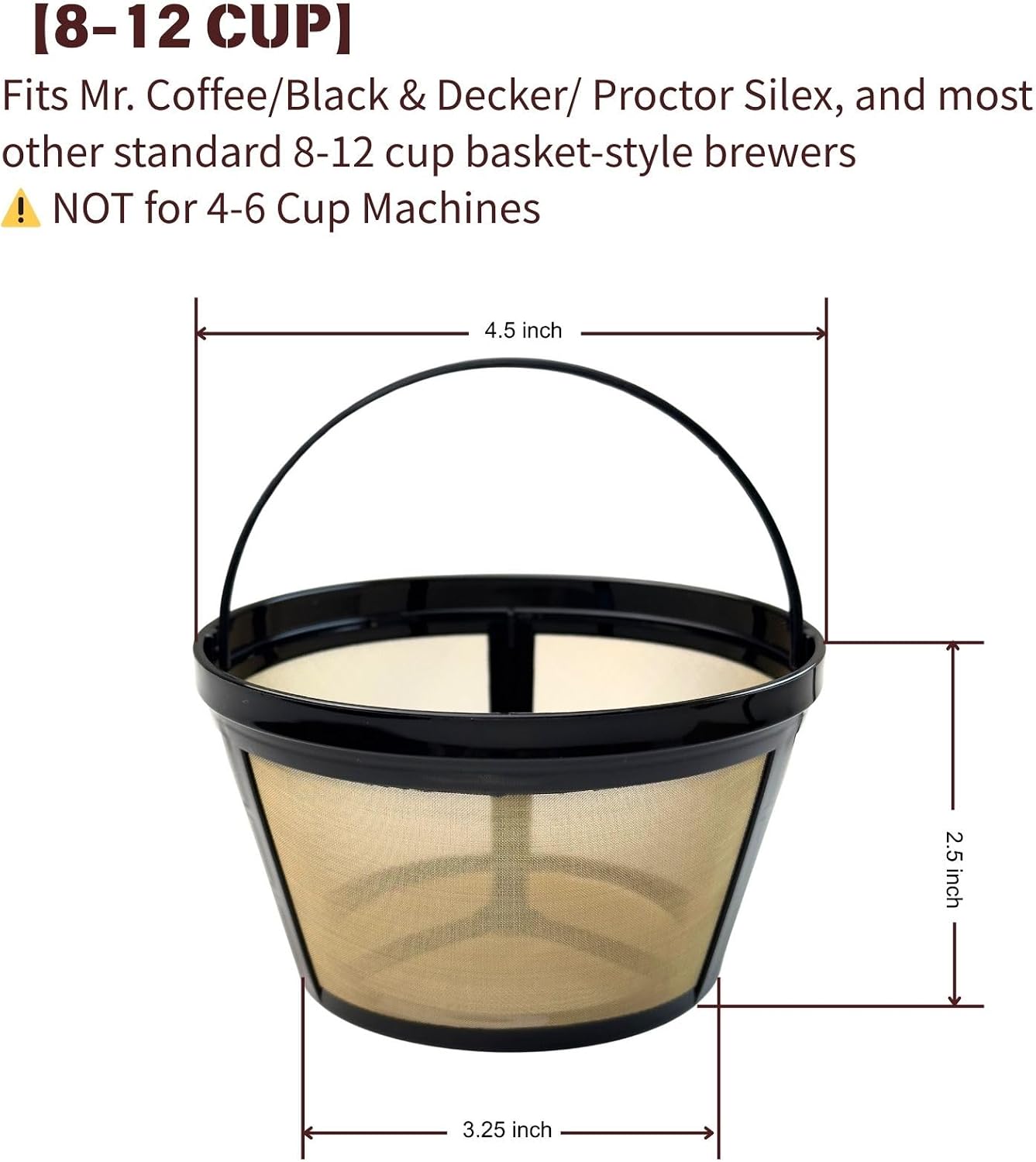 8-12 Cup Reusable Coffee Filter for Mr. Coffee Black+Decker | 304 Stainless Mesh Filter Fits Mr. Coffee, Black+Decker 8-12 Cup Makers, BPA Free, Dishwasher, Reusable Filters, 1 Pack