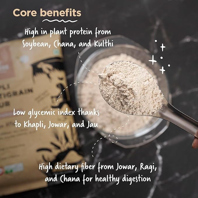 Khapli Multigrain Atta | Emmer Flour | 8 Super Grains Flour Mix | Diabetic Friendly | High Fibre & High Protein | Low GI Atta | Emmer, Jowar, Jau, Ragi, Soybean , Chickpea | 2kg from Two Brothers Organic Farms