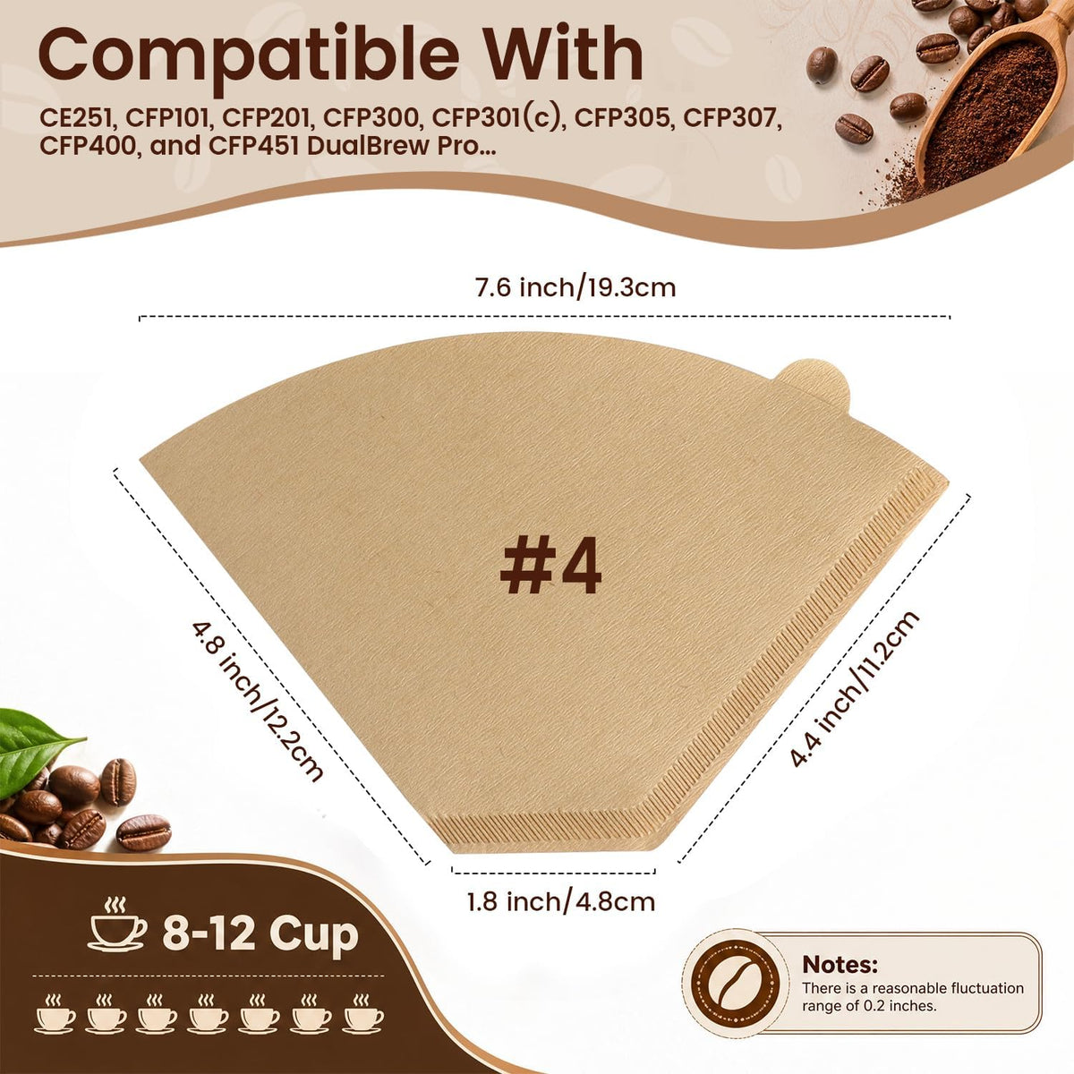 Clinuse 160Pcs #4 Coffee Filters 8-12 Cup, Filters for Ninja Coffee Maker