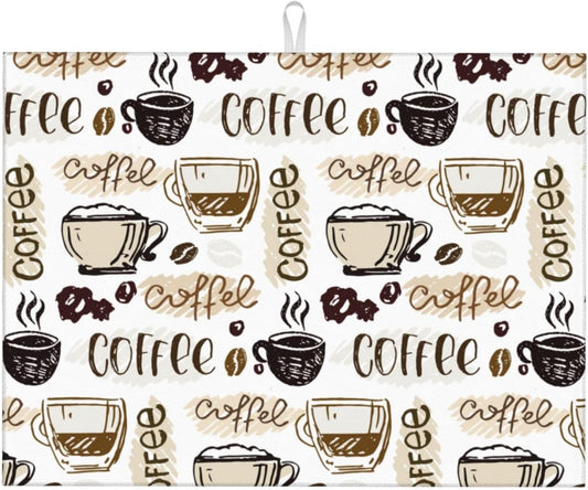 Coffee Dish Drying Mat 18 x 24 Inch, Coffee Drying Mat Absorbent Reversible Microfiber Coffee Kitchen Mat Dish Rack Pad Dish