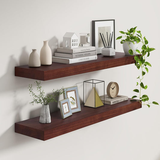 Fun Memories Deep Floating Shelves, Solid Wood Floating Shelves Wall Mounted, 9.3" Deep Floating Shelf for Living Room,