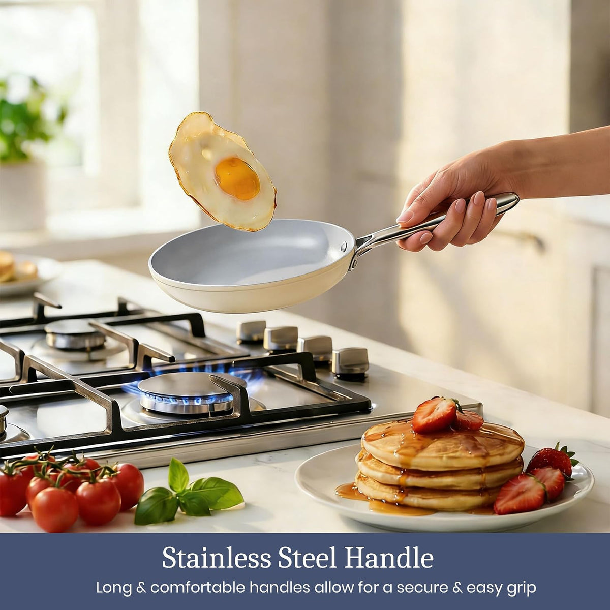 Nonstick Ceramic Frying Pan 10 Inch for Induction Cooktop - Non Toxic, PTFE/PFOA/PFAS Free, Oven & Dishwasher Safe up to 500°F - Non Stick Small Skillet with Stay-Cool Handle - Cream
