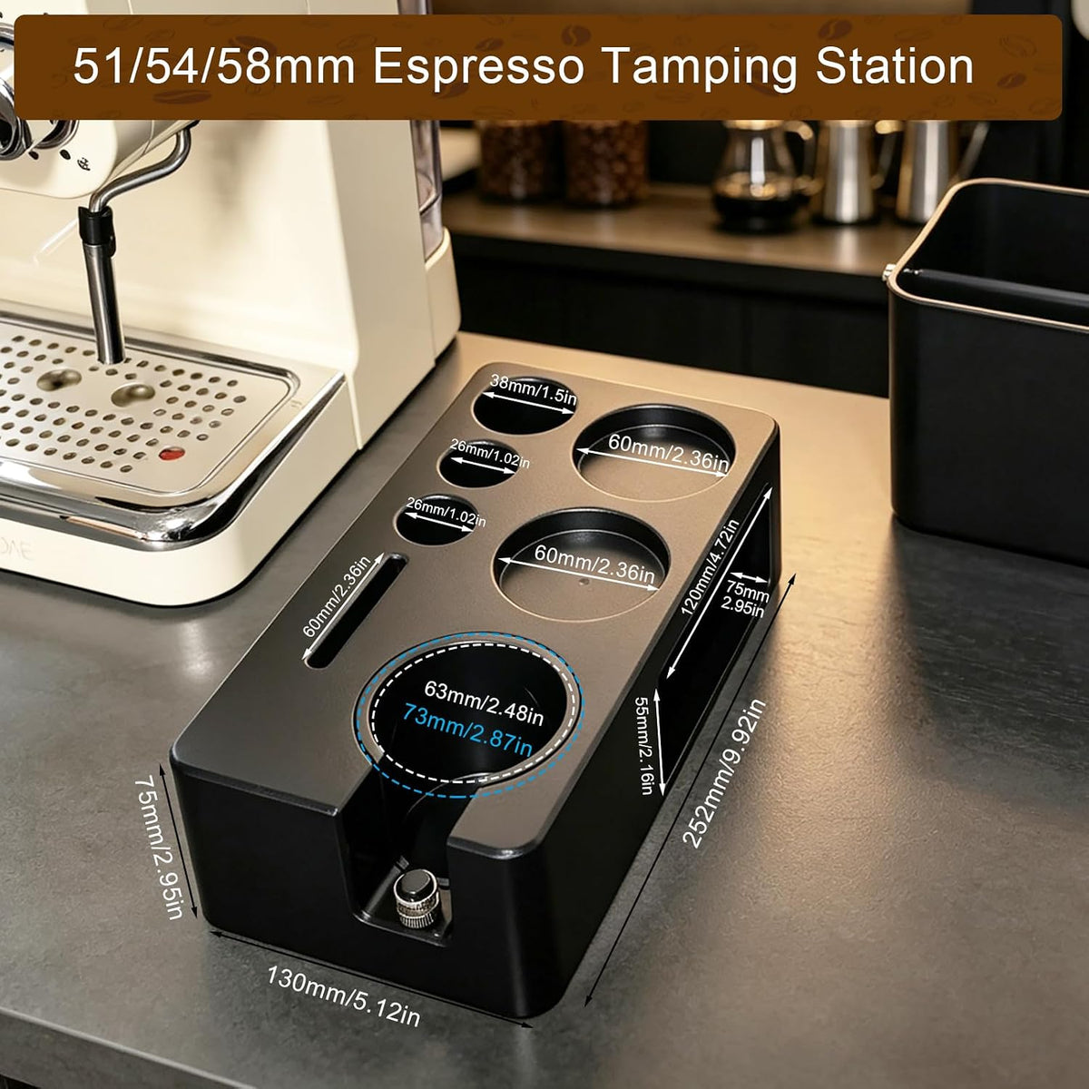 Upgraded Espresso Tamping Station,Espresso Accessories Organizer,Multi-Functional Coffee Accessories Tamper Station,Espresso Station Fit For Standard Portafilter (Black, 51-58mm)