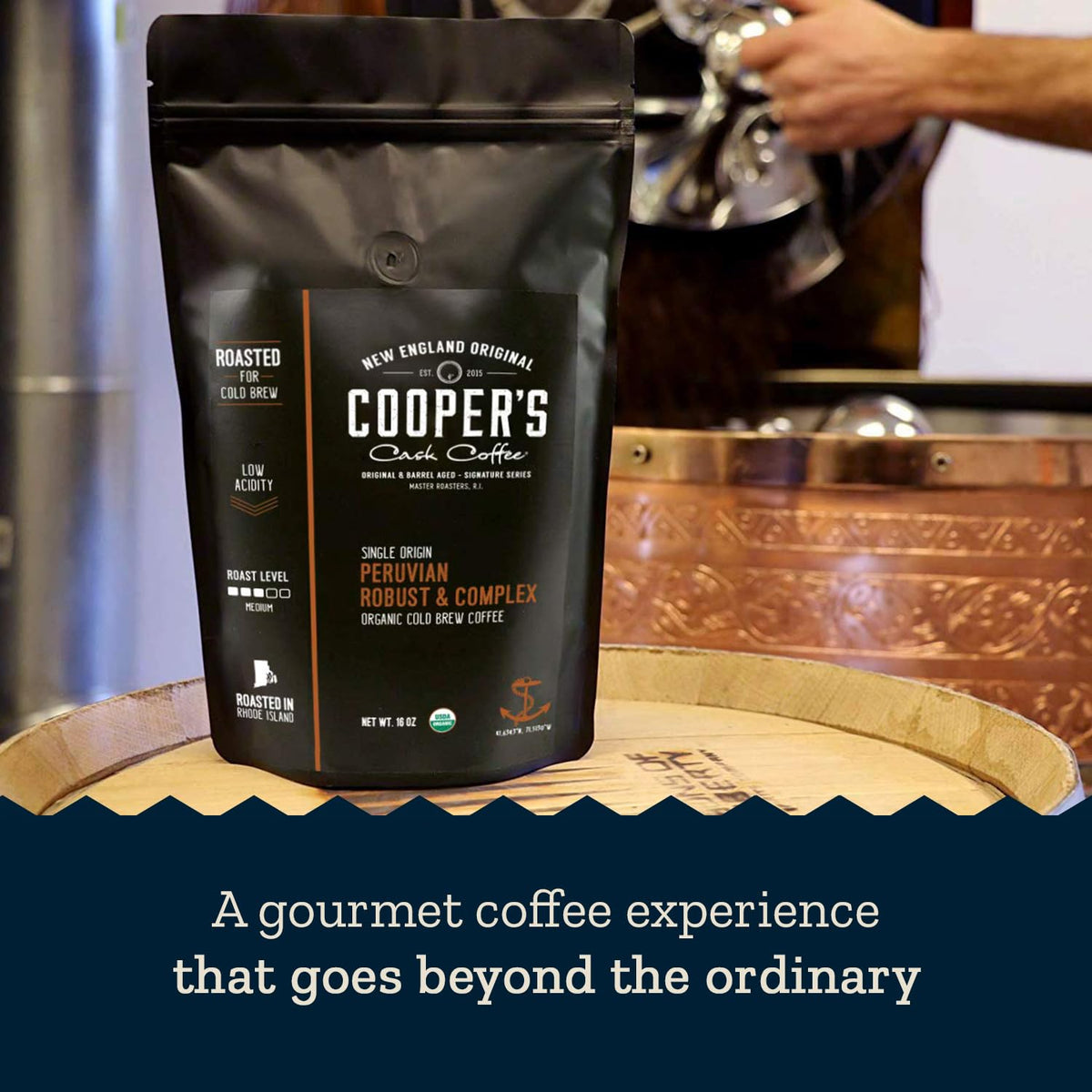 Peruvian Organic Cold Brew Coffee, Single Origin &amp; Gourmet Beans, Tasting Notes Of Caramel With A Touch of Cherry &amp; Orange, Medium Roast Coarse Ground Beans, 1 lb Coffee Bag