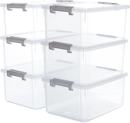 Citylife 6 Packs 17 QT Plastic Storage Bins with Lids Large Stackable Storage Containers for Organizing Clear Storage Box
