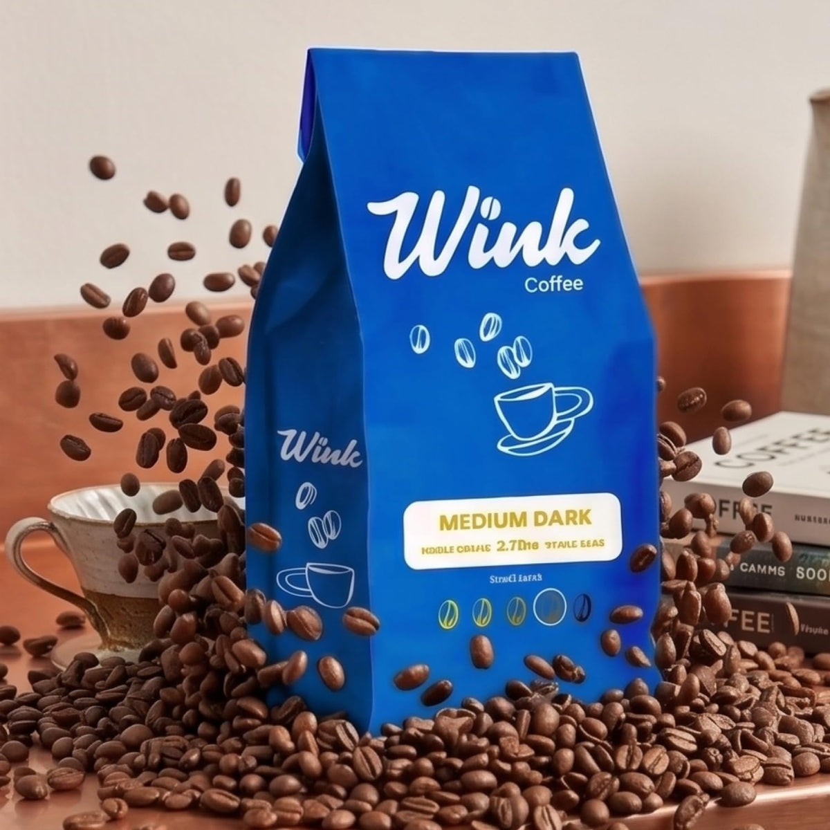 Wink Coffee Medium Dark Roast Espresso Whole Bean Coffee, 2.2 lb Bag, 100% Arabica Coffee Beans, Single Origin, Gourmet, Small-Batch, Smooth Rich Flavor, Full-Bodied, Sustainably Sourced