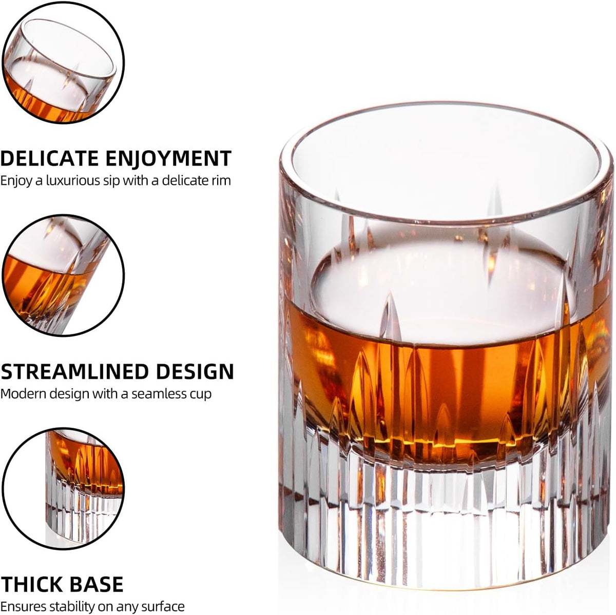 KAMMAK Crystal Whiskey Glasses Set of 2, Luxury 2.03oz Old Fashioned Glasses Stemless, Handcrafted Liquor Glasses, Hand Blown Scotch Cup for Women, Men Barware Gift for Cocktail, Bourbon