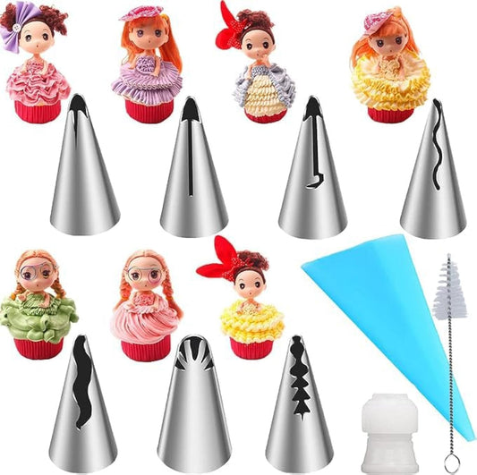 10pcs Cake Decorating Icing Piping Tip Set, Pleated Skirt PipingNozzles Set Ruffle Piping Tips Stainless Steel Frosting