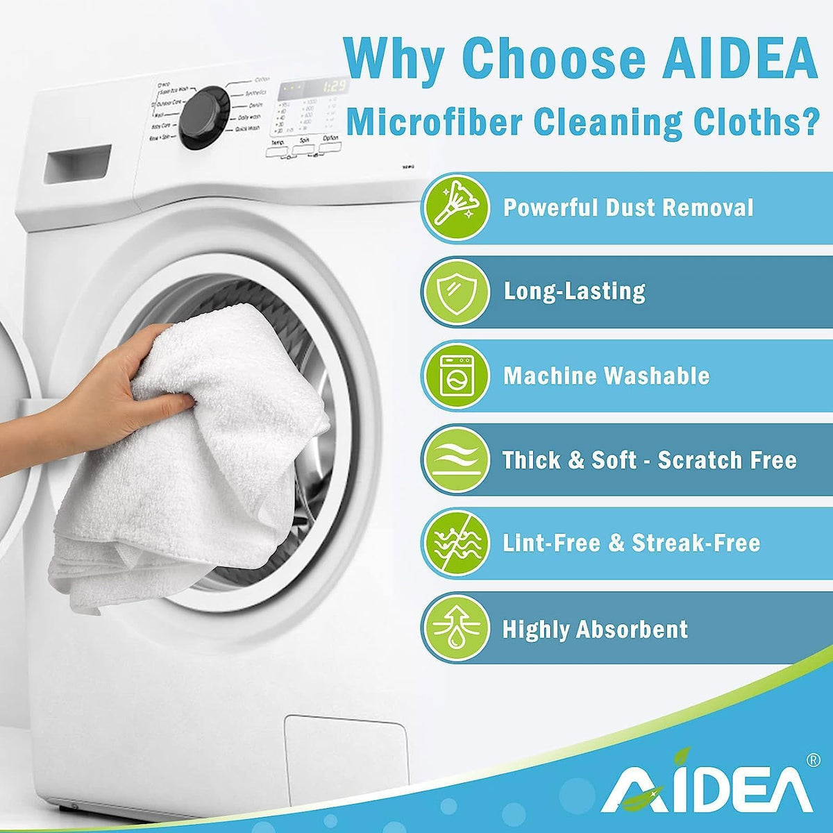 AIDEA White Microfiber Cleaning Cloth 50PK, Absorbent Cleaning Rags 12"x12"