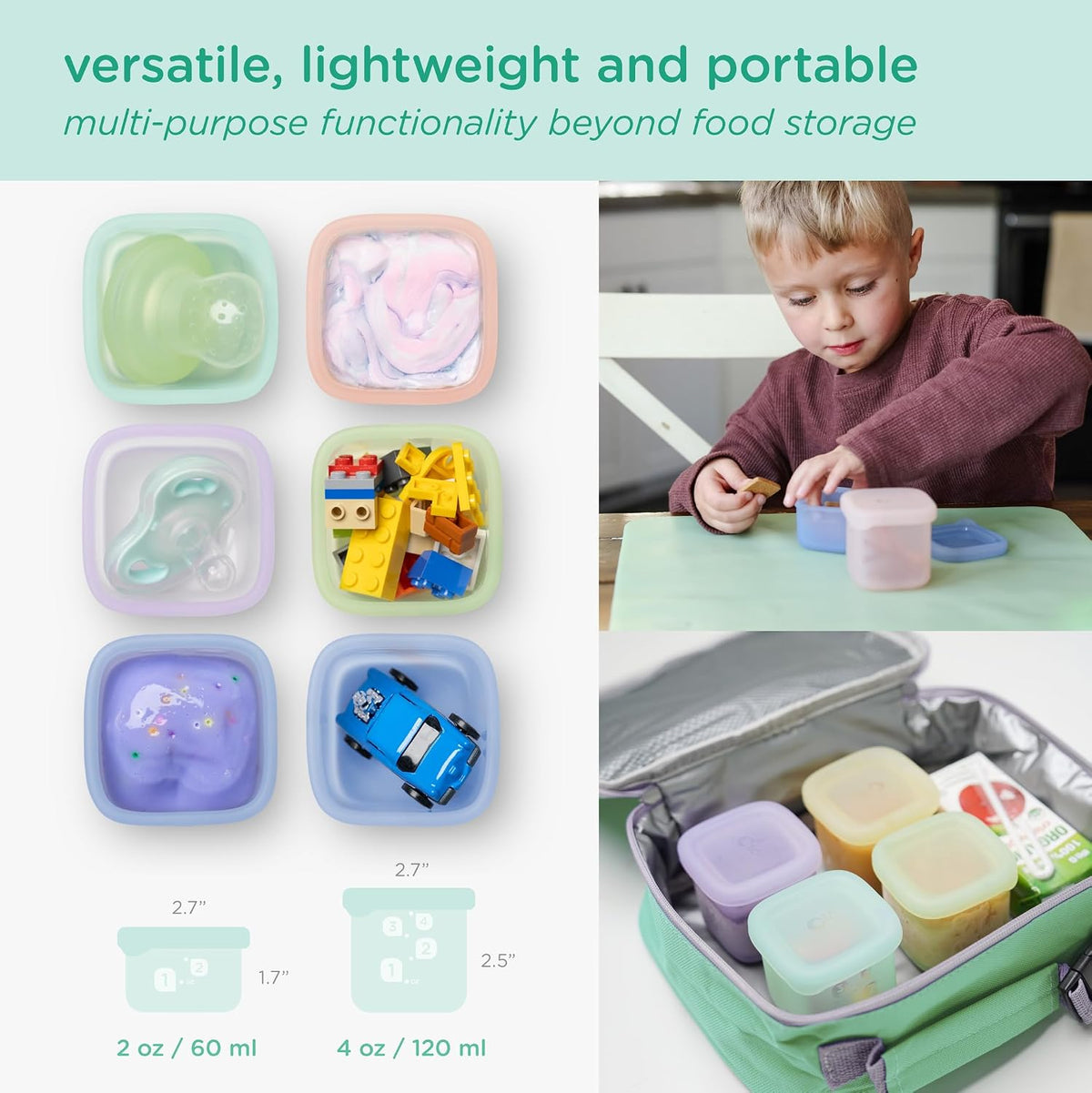 Olababy Silicone Baby Food Storage Containers 4pk, 4oz (Blueberry) | For Baby Food, Snacks, Formula, Puree &amp; Sauce. BPA &amp; Micro Plastic-Free. Daycare Essentials for Toddlers.