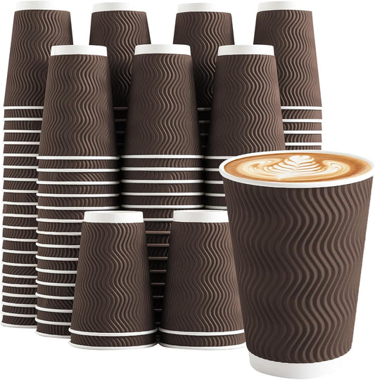 12 oz Coffee Cups Disposable, 100 Count Insulated Paper Coffee Cups, Corrugated Ripple Wall Design Paper Cup, Hot Cold