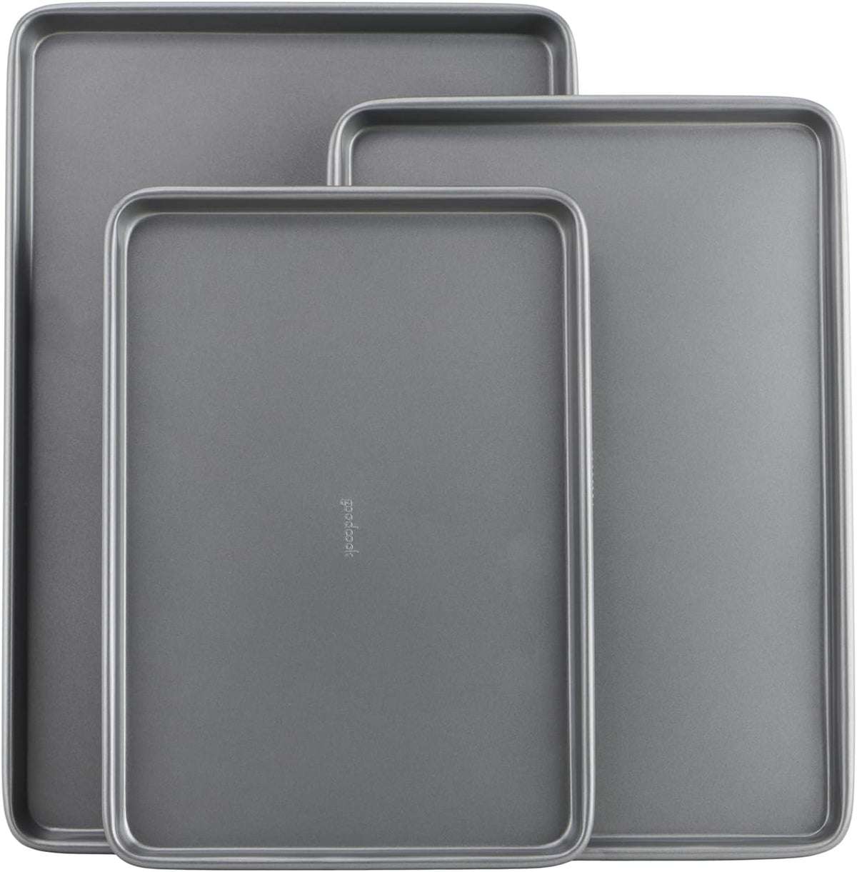 GoodCook Everyday Nonstick Baking Sheet Set, 3 Pack Includes Small (13×9) Medium (15×1) and Large (17×11) Pans Carbon Steel Construction Cookie Sheets Bakeware Set, Gray