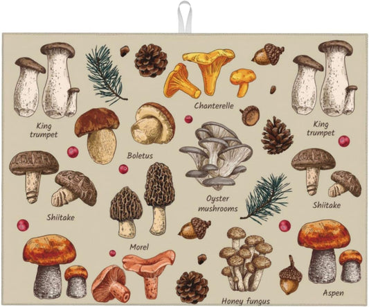 Mushroom Dish Drying Mats For Kitchen Counter XL Microfiber Kitchen Drying Mat Large Draining Pad Absorbent Quick Drying