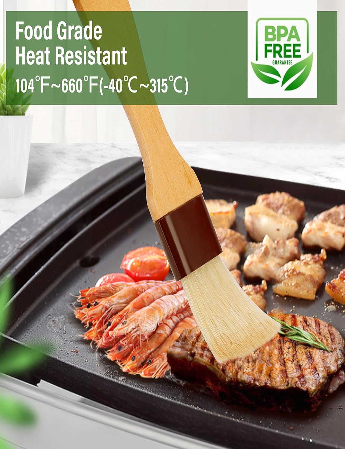Natural Bristle Basting & Pastry Brush Set - 1.5"& 1" Food Grade Cooking Brushes
