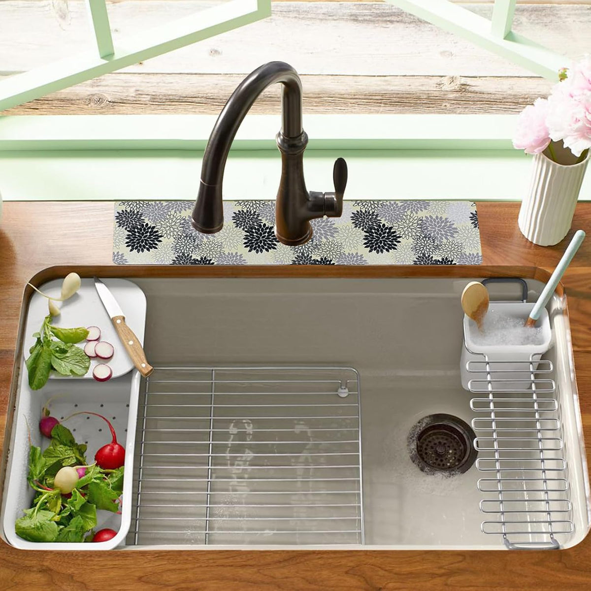 19.5" x 12" Dish Drying Mat & 24" x 5.5" Sink Splash Guard, Super Absorbent Drainer Rack Mat for Kitchen Counter Coffee Bar