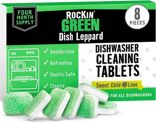 Rockin' Green Dishwasher Cleaner Tablets (8 Pack) - Septic Safe Dishwasher Cleaning Tablets Dishwasher Cleaner and