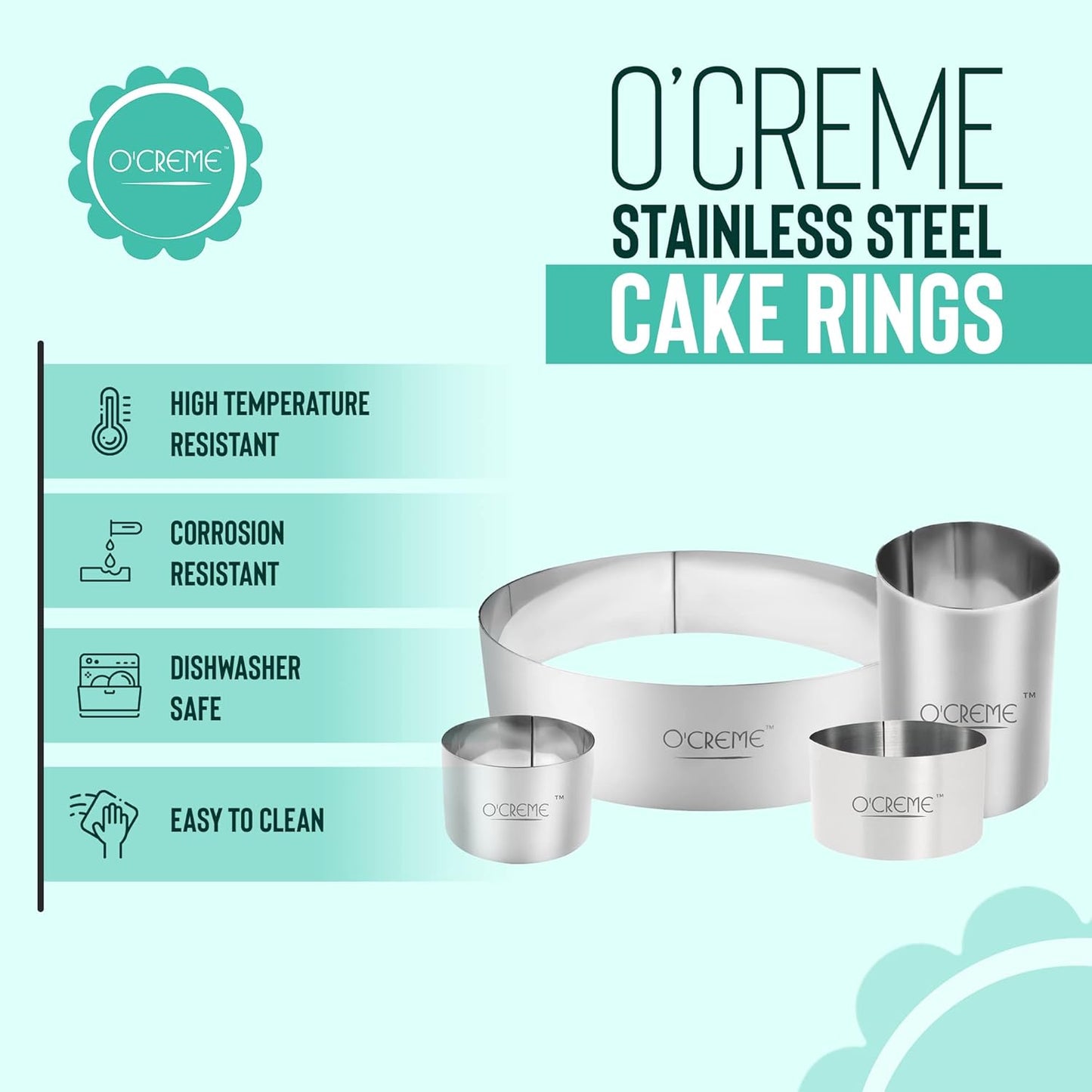 O'Creme Cake Ring Sturdy Stainless Steel Round Mousse Cake Ring Mold for Baking, Dessert Cake Decorating Pastry Rings 3 Inch Diameter x 2-1/2 Inch High