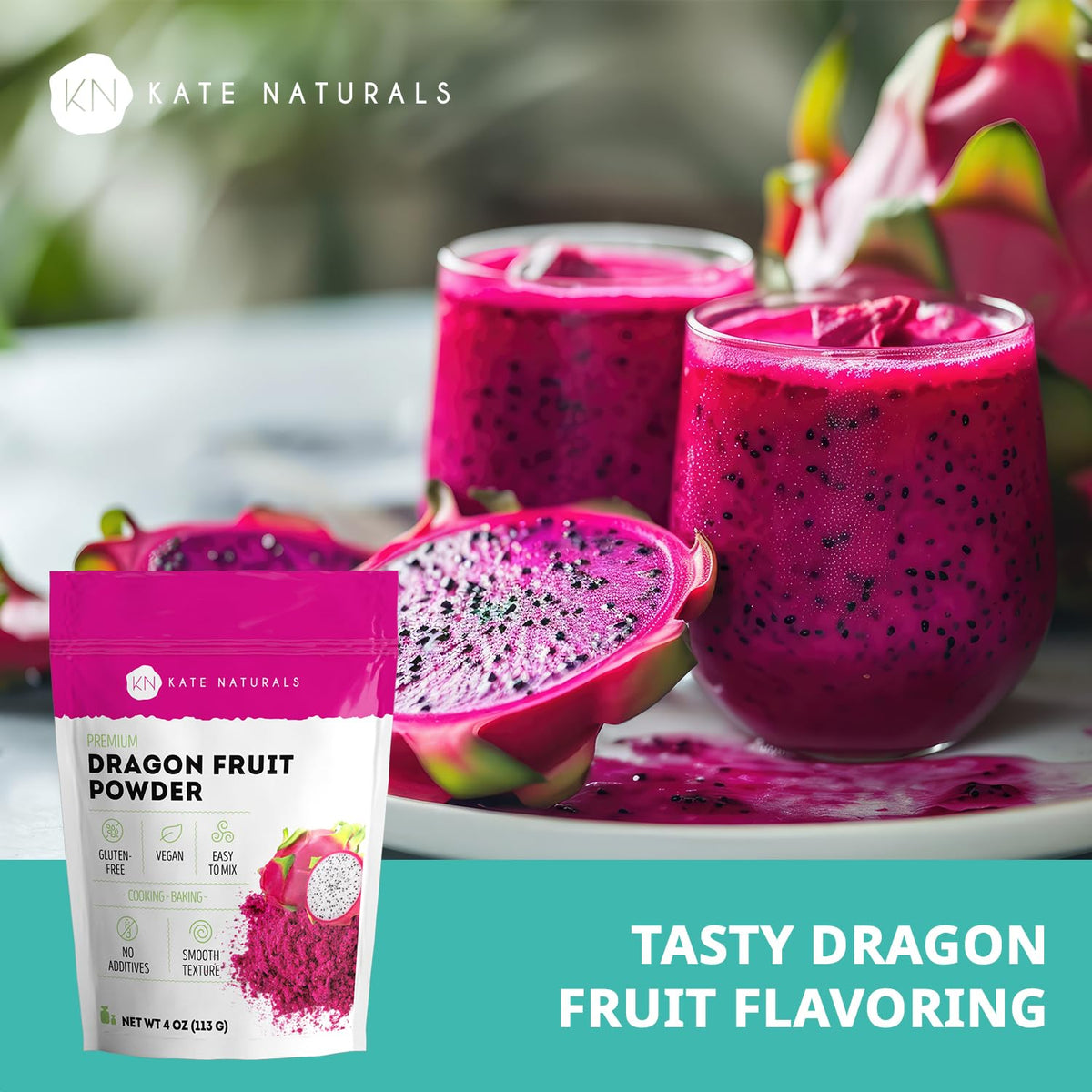 Kate Naturals Dragon Fruit Powder for Baking & Drinks (4oz)