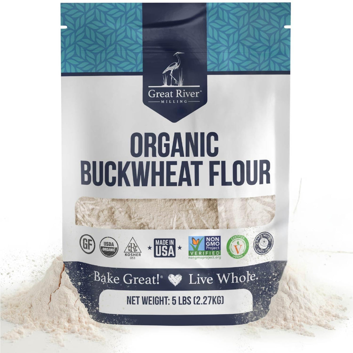 Great River Milling Organic Buckwheat Flour, Gluten Free, 5 lb | Organic Buckwheat Flour for pancakes, waffles, crepes, galettes, muffins, quick breads and flour blends; rich earthy flavor