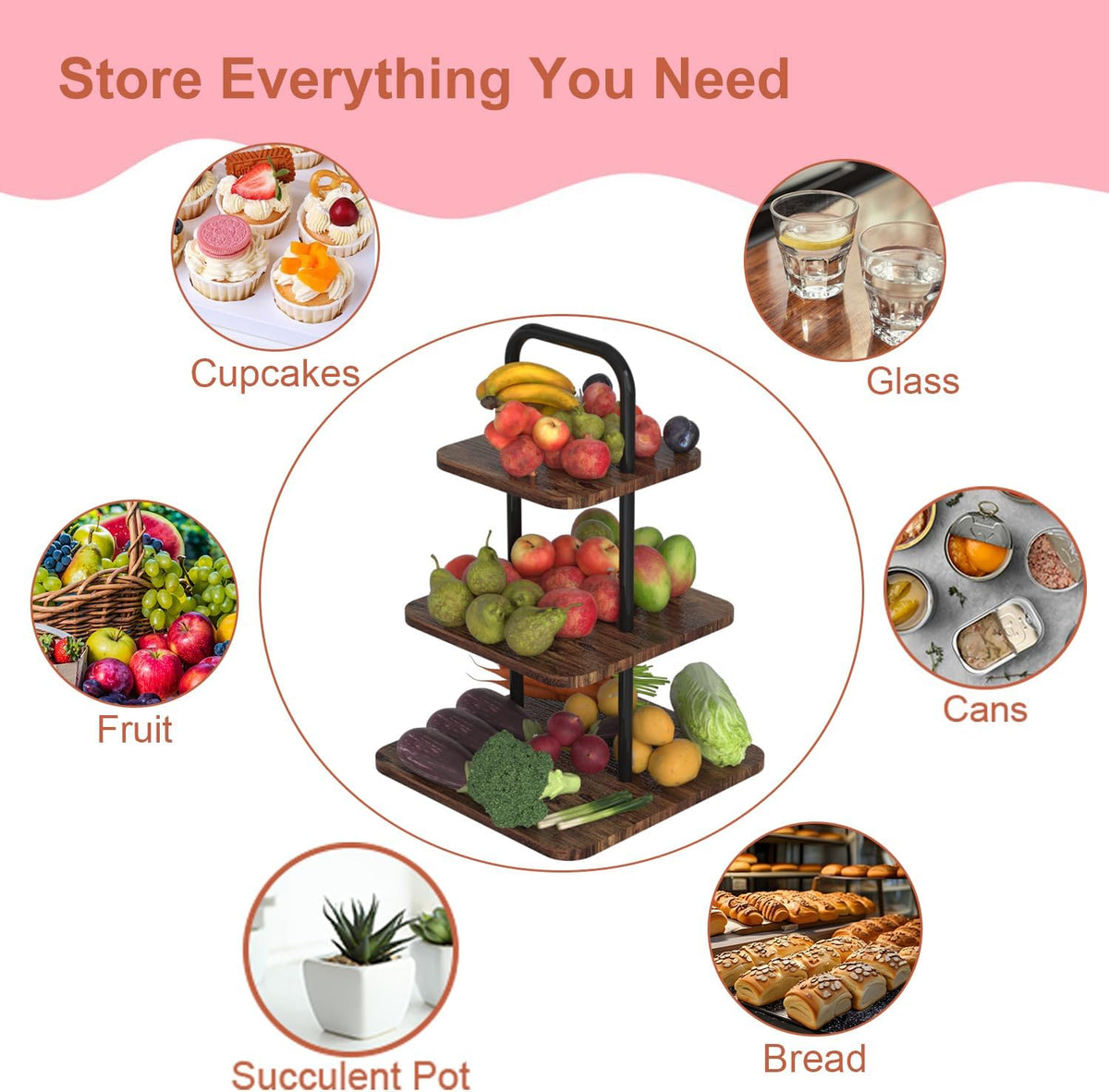 Cupcake Stand, 3-Tier Dessert Stand for 32 Cupcakes, Wood & Metal Tower Display Premium Holder Dessert Tree Tower for Wedding Graduation Birthday Christmas Party, Serving Tray