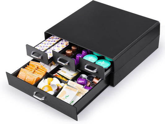 SZQINJI Coffee Pod Organizer 72/96 Pods Coffee Capsule Holder 2-Tier Coffee Pod Storage 4-Drawer Compact, Compatible with