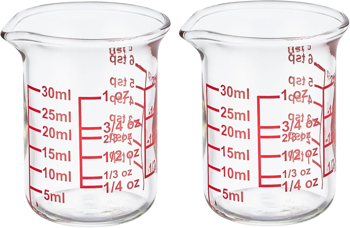 Ackers BORO3.3 Glass Measuring Cups with V-Spouts, 30 ml/1 oz, 2 Pack