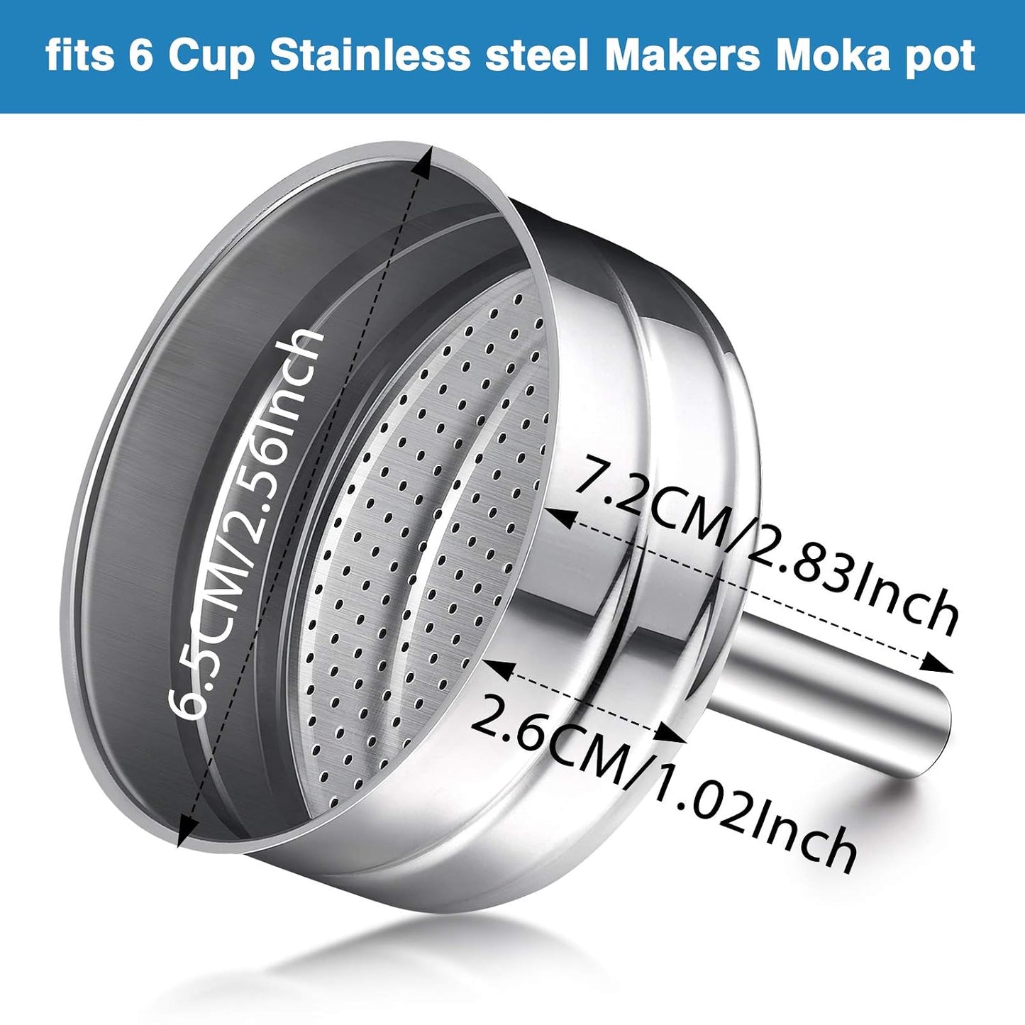 Moka Express Replacement Funnel Kit, 3 Packs Gasket Seals, 1 Stainless Steel Funnel with 1 Pack Stainless Filter (3-Cup)