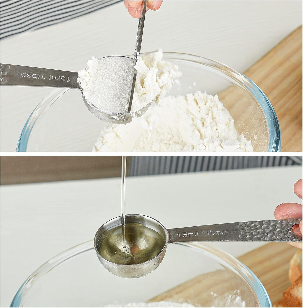 18/8 Stainless Steel Measuring Cups and Spoons Set 10 for Baking &amp; Kitchen, Metric &amp; US Metal 4 Measuring Cups and 5 Measuring Spoons with 1 Leveler