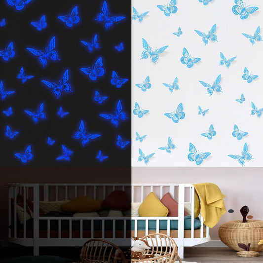 SAOROPEB Glow in The Dark 3D Butterfly 24 Pcs 3 Sizes, Luminous Butterfly Stickers for Ceiling or Wall, Glow in The Dark