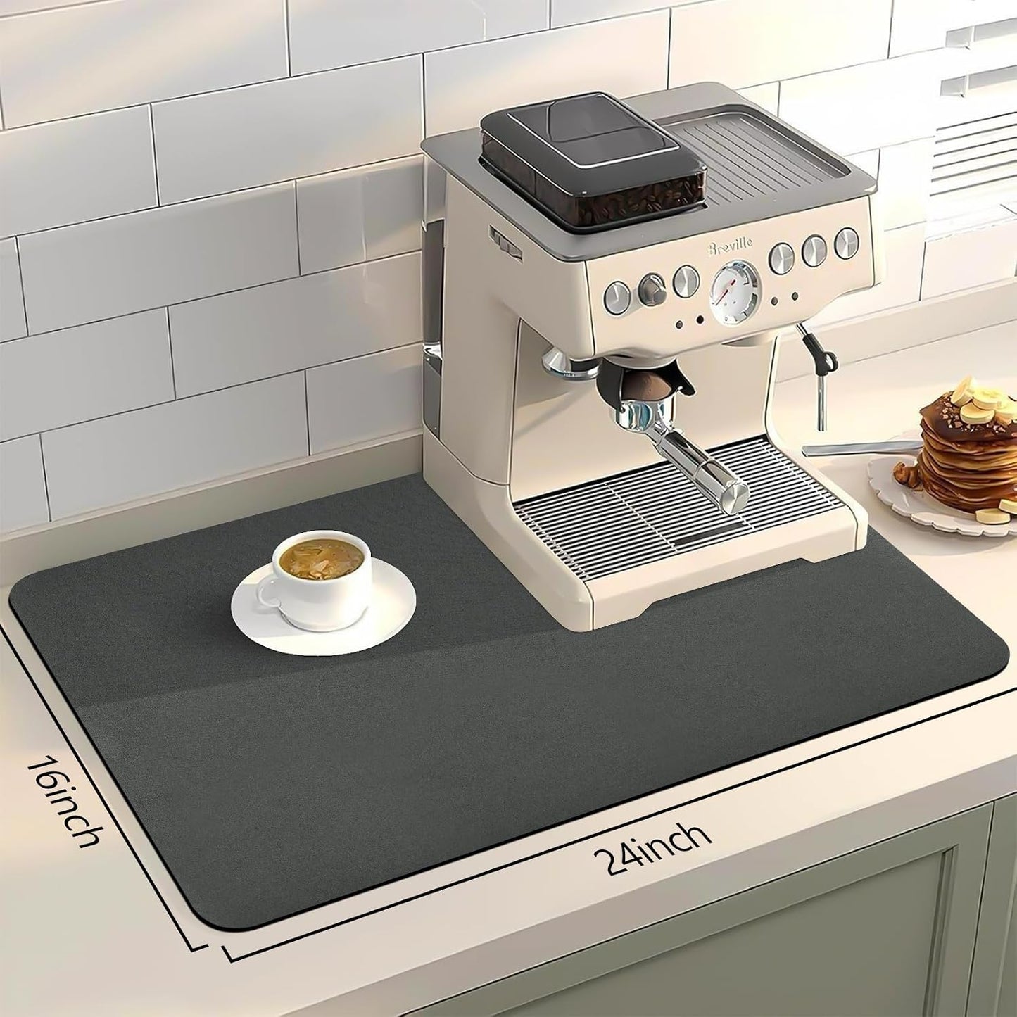 Bloss Grey Dish Drying Mat, Coffee Bar Mat for Countertops - 16" x 24" | Kitchen Counter Mat, Absorbent Hide Stain Rubber Backed Dish Mat
