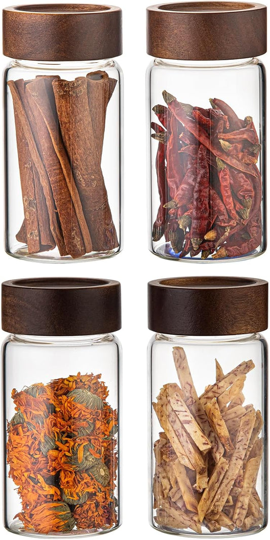Large Glass Coffee Jars, Round Storage Canister with Wooden Lid Clear Glass Food Jar for Pantry Sugar Tea Coffee Bean Spice