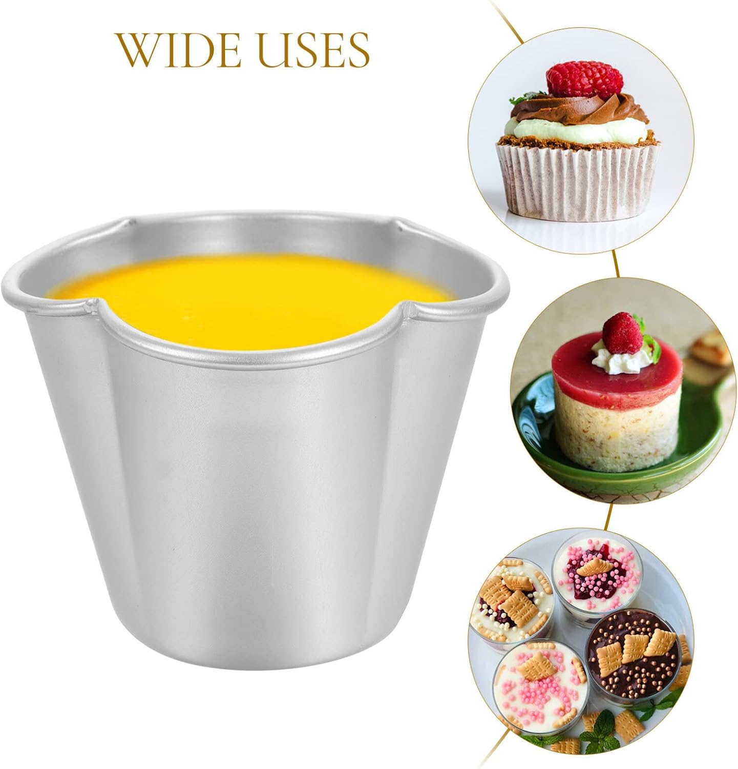 SHERCHPRY 6Pcs Pudding Molds Aluminum Baking Cups Cupcake Mould Muffin Tin Nonstick Pudding Pan Egg Tart Molds Baking Tool for Kitchen Mini Pie Tins