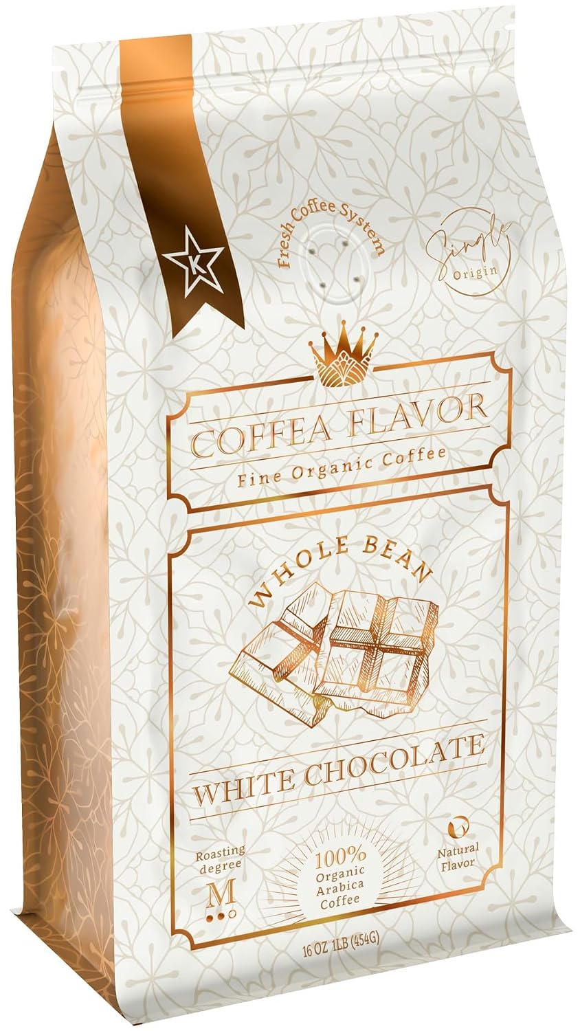 Organic Whole Bean Coffee Medium Roast (16oz) - White Chocolate Flavored | 100% Arabica, Single Origin and Low Acid - USDA Organic and Fair Trade Certified - Naturally Flavored Without Additives