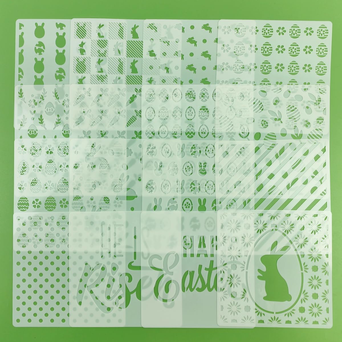 6in Easter Cookie Stencils for Royal Icing, Eggs Carrot Rabbit Face Bunny Shapes, 16 Pcs Assorted Sizes Easter Eggs Stencils for Baking Drawing Dessert Coffee Decoration