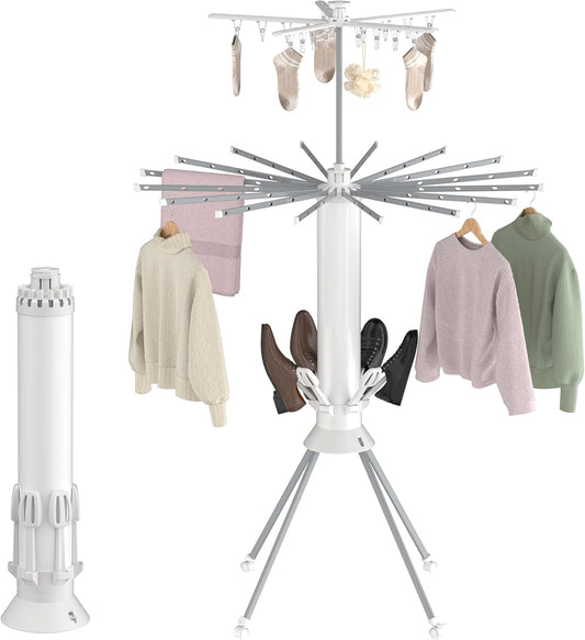 Clothes Drying Rack, 4-Legged Portable Drying Rack Clothing with 20 Clips, Shoe Dryer Rack, Outdoor Foldable Laundry Drying