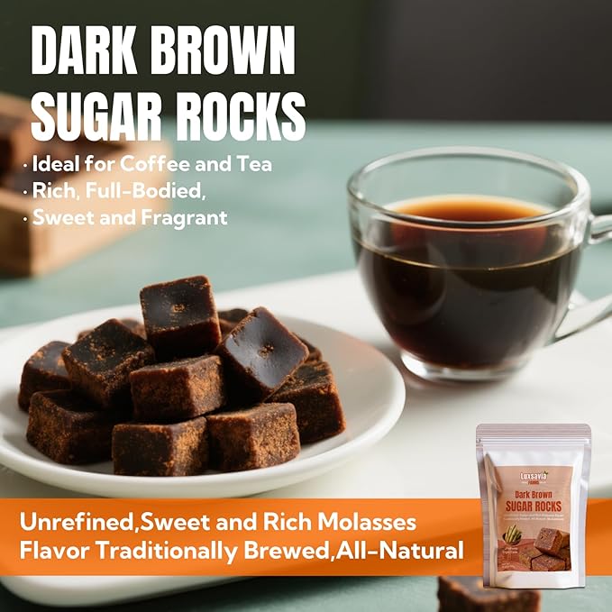 Traditionally Crafted Dark Brown Sugar/Black Sugar,Brown Sugar Cubes (10.58oz/300g) iIndividually Wrapped - All-Natural & Additive-Free,Dissolves Completely for Coffee, Tea & Baking