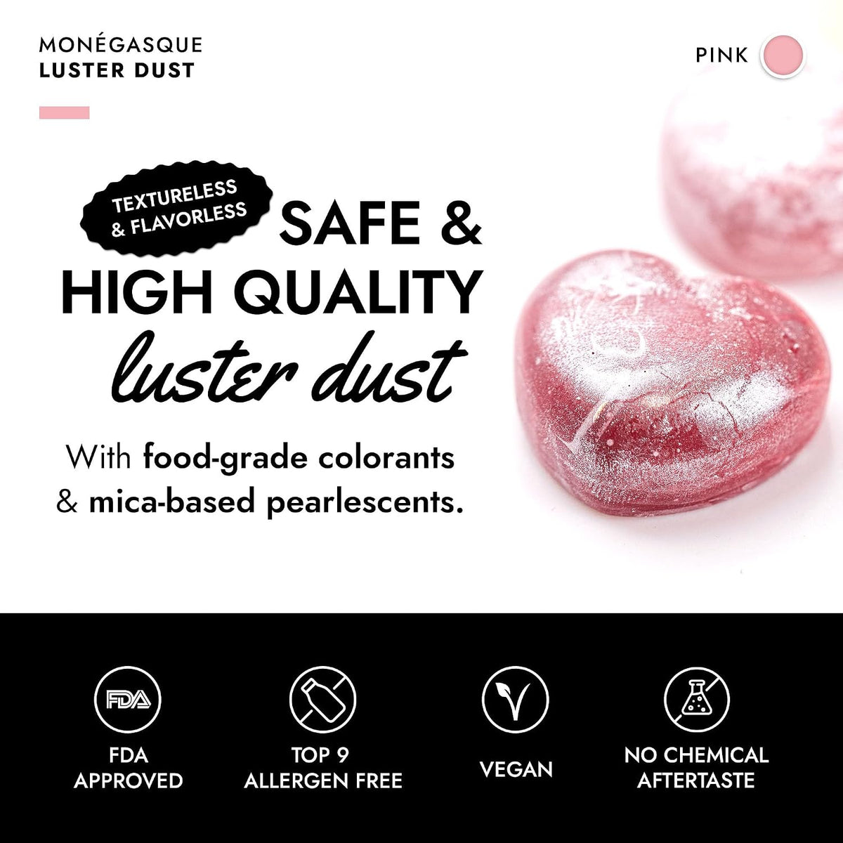 MONÉGASQUE Pink Edible Glitter for Drinks &amp; Cakes, Luster Dust, 15g