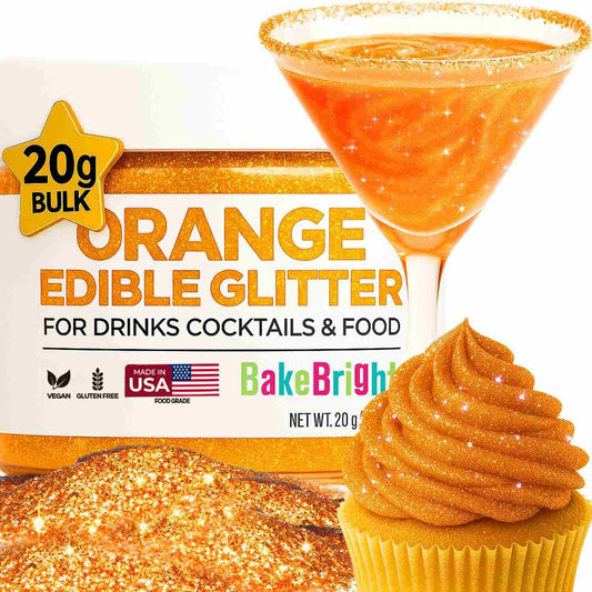 Bulk (20g) Orange Edible Glitter for Drinks | Premium Edible Glitter for Cakes Drink Brew Glitter Orange Edible Glitter