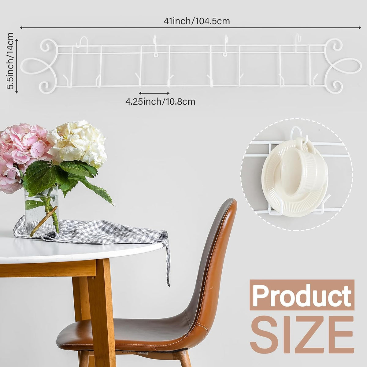 Blulu 2 Pcs Tea Cup &amp; Saucer Display Rack Stands, Wall Mounted, Horizontal